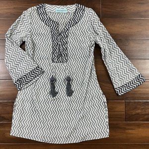 Tanja Pignatelli Women's Size Medium Gray White Chevron Silk Dress‎ Cover Up